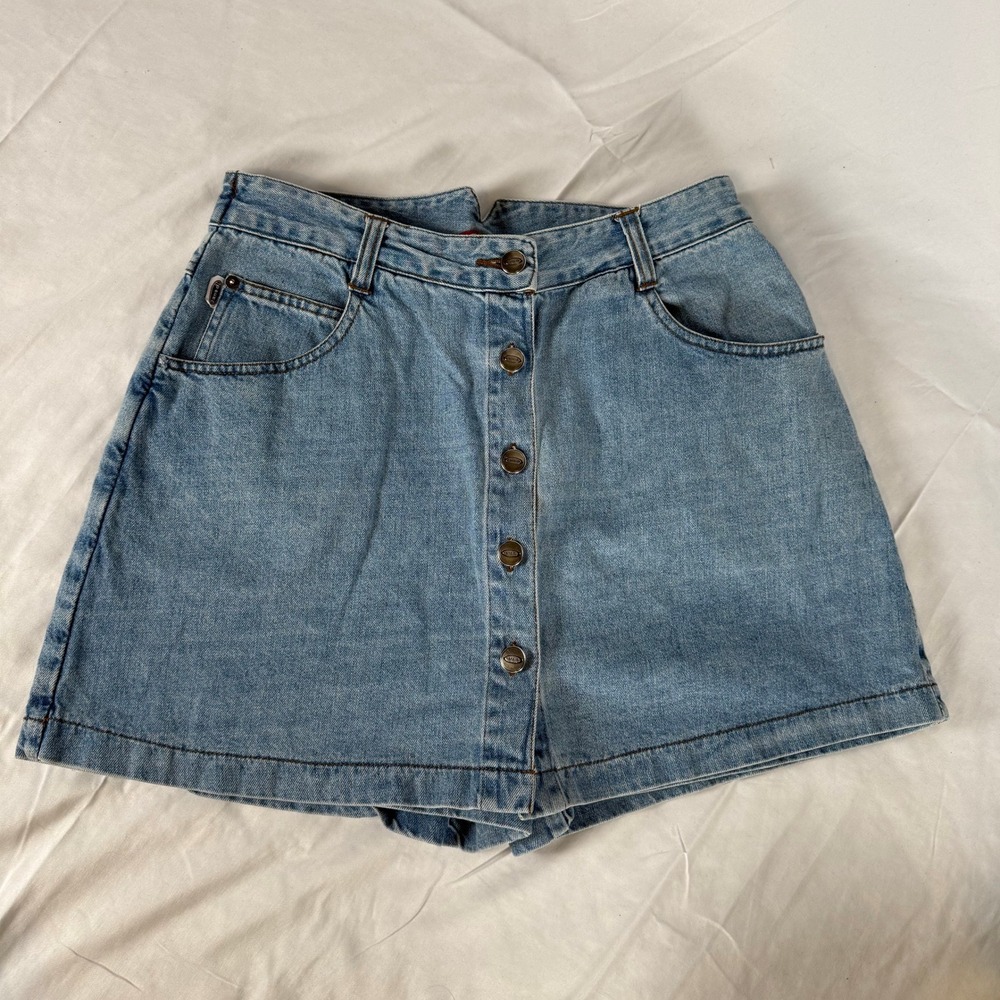 Vintage Zana-Di Denim Skort Light Wash Button Front High Waisted Blue Mini Skort